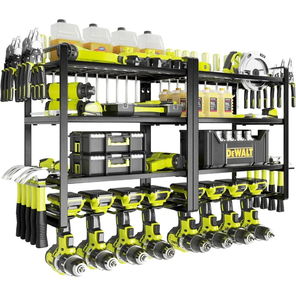 Kafahom Organizer Voor Elektrisch Gereedschap, 8 Boorhouder Muurbevestiging, 4 Lagen Garagegereedschapsorganisatoren En Opbergrek, Gereedschapsplank