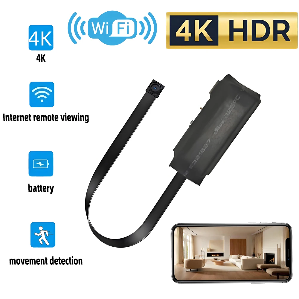 Supports HD 4K WiFi Mini Camera, Remote Viewing, Motion Detection, Loop Storage, DIY Wireless Home Nanny Style Mini Camera