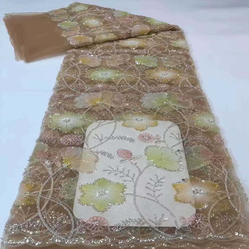 

African Bridal Lace Fabric with 3D Embroidery High Quality French Tulle for Wedding Groom Nigerian Style