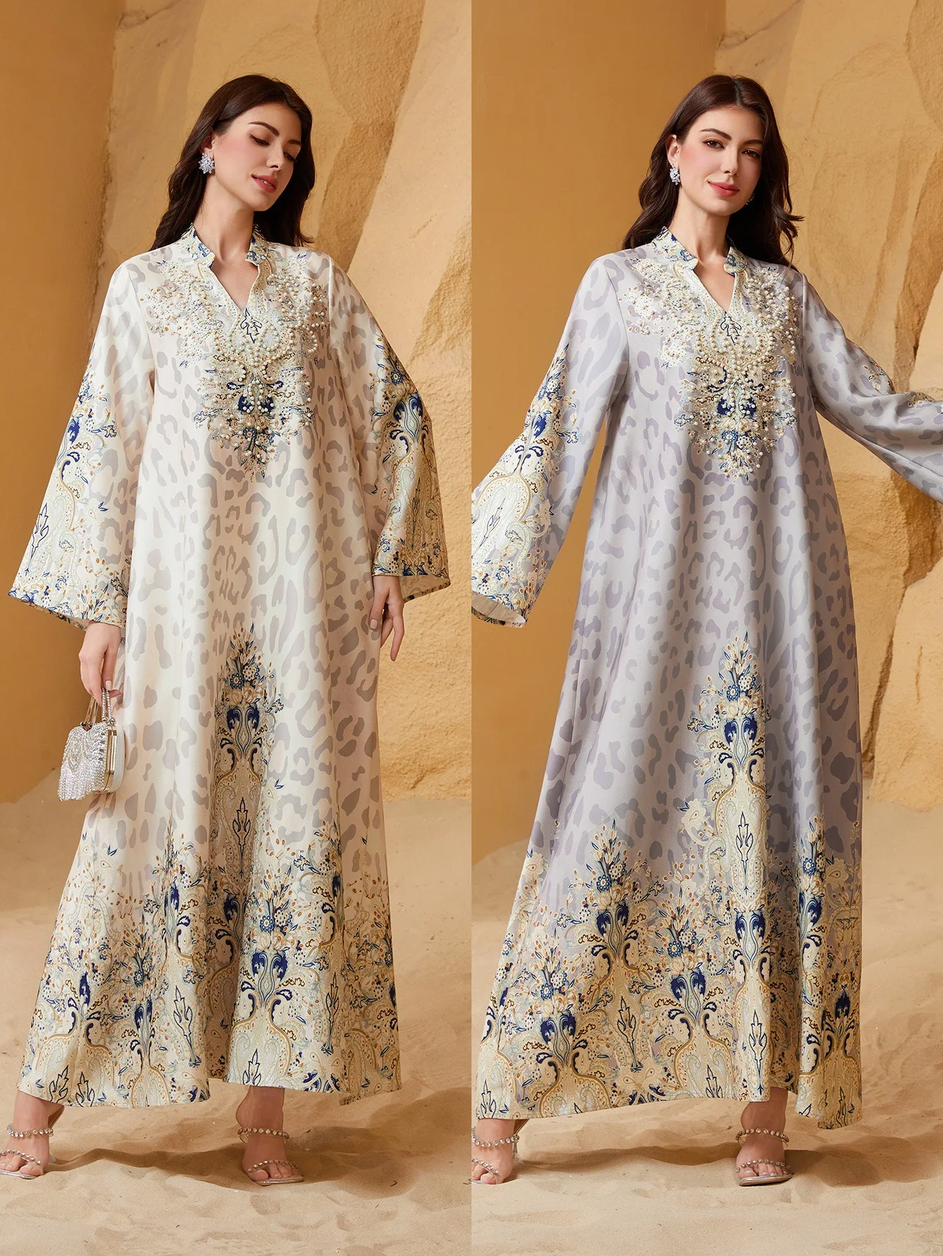 

Гламурная абайя с леопардовым принтом, отделкой из страз, кристаллами и жемчугом, арабская абайя в полный рост, мусульманское скромное платье