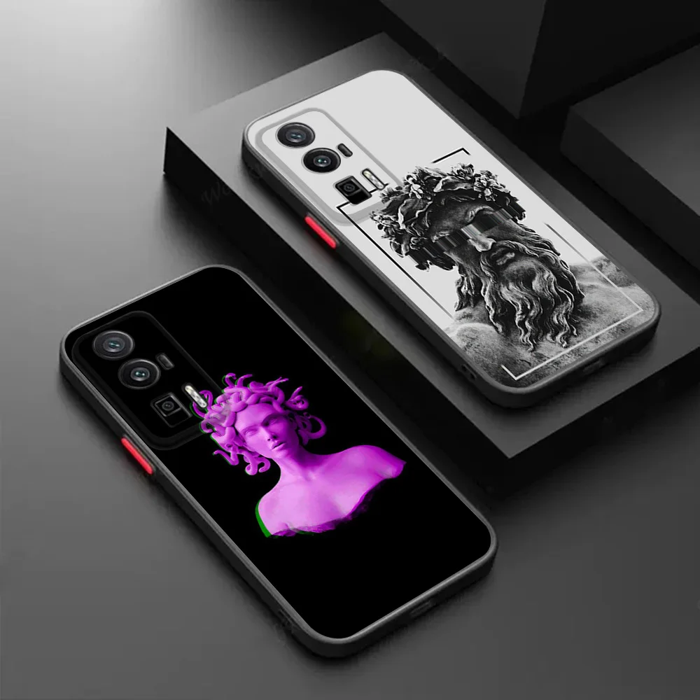 Phone Case For Xiaomi Poco X4 C51 C50 C40 M5 X5 X3 F3 13 14 Medusa David Statue Art Redmi 13C A1 A2 K40 Black Translucent Cover