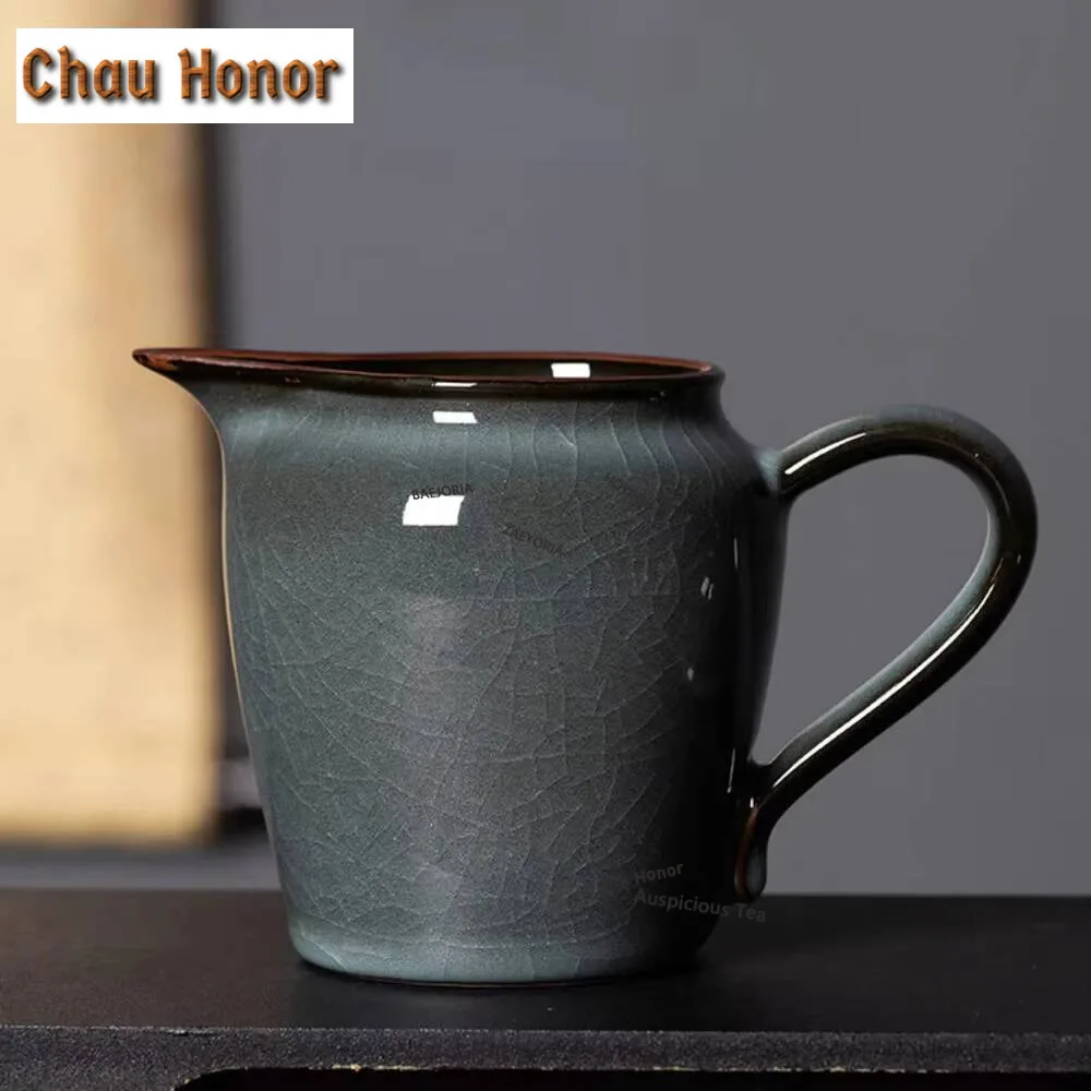 

345ml Longquan Celadon Tea Pitcher Vintage Iron Body Ge Kiln Porcelain Tea Divider Cha Hai Household Justice Cup Cha Supplies
