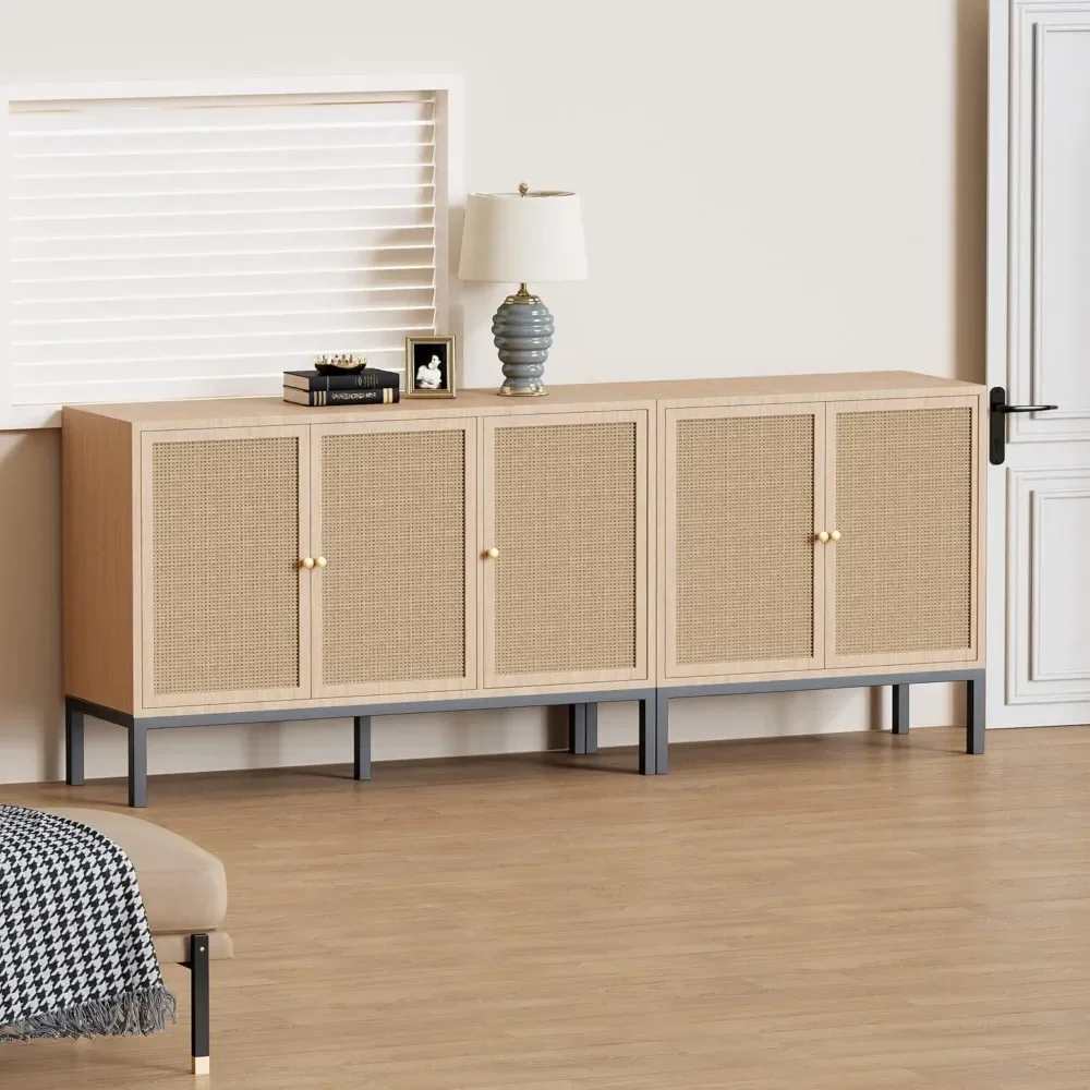 Credenze da 79 pollici con ante, credenza in rovere con contenitore, mobile Buffet in Rattan, credenze