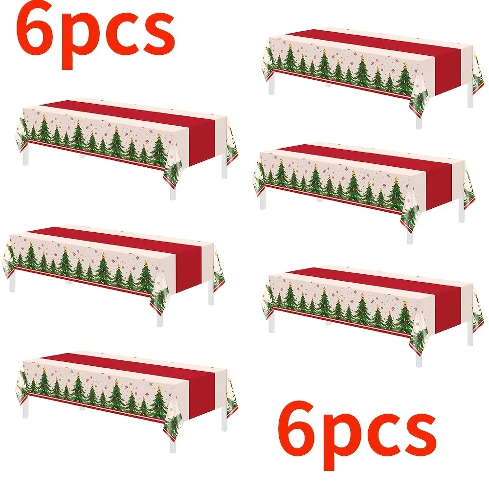 Large Red Christmas Tablecloths Plastic Christmas Tree Table Cloth Disposable Snowflake Table Cover for Xmas Party Supplies