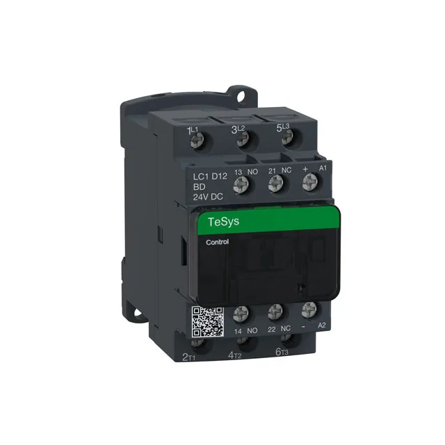 

В наличии 12 А, 7,5 л.с., 480 В переменного тока, до 100 кА, 3-фазная, 3 НЕТ, 24 В постоянного тока, контактор открытого типа LC1D12BD