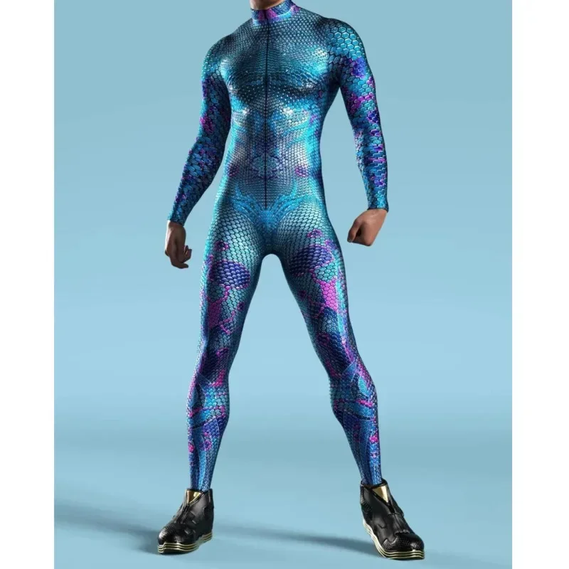 3D Printed Cosplay Costume Men Kids Multicolour Front Zipper Bodysuit Funny Halloween Party Jumpsuits Carnival Holiday Outfit