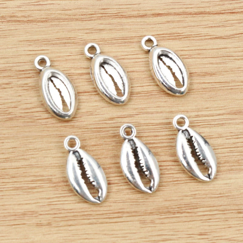 15pcs 17x8mm  Bohemian Cowrie Conch Shell Charms Antique Silver Color Plated Pendant Making DIY Handmade Tibetan Finding Jewelry