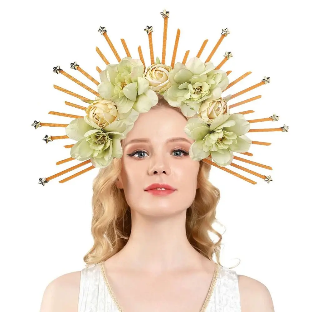 Party Attire Halloween Goddess Halo Hair Hoop Artificial Flower Multiple Colors Goddess Crown Tiaras Headband Five-pointed Star