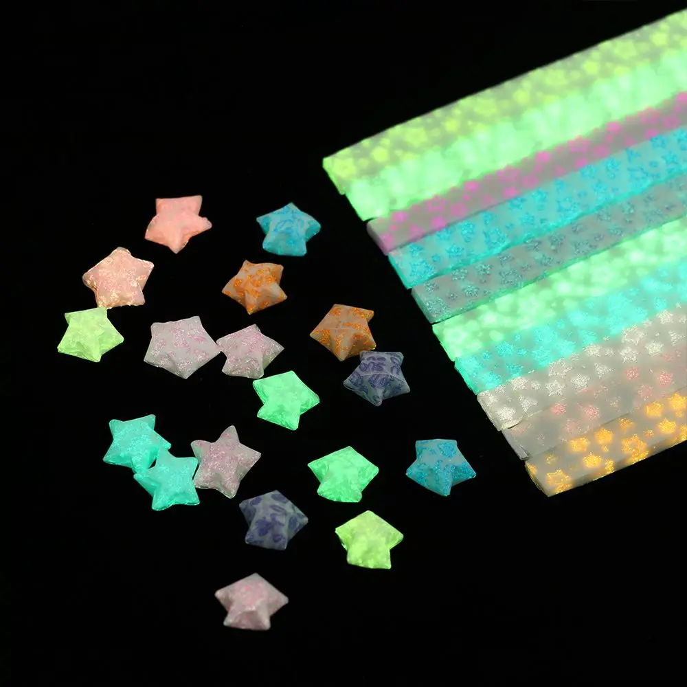 210pcs/lot Fluorescence Single Sided Best Wishes Home Decor Candy Colors Folding Star Origami Paper Strips Scrapbooking