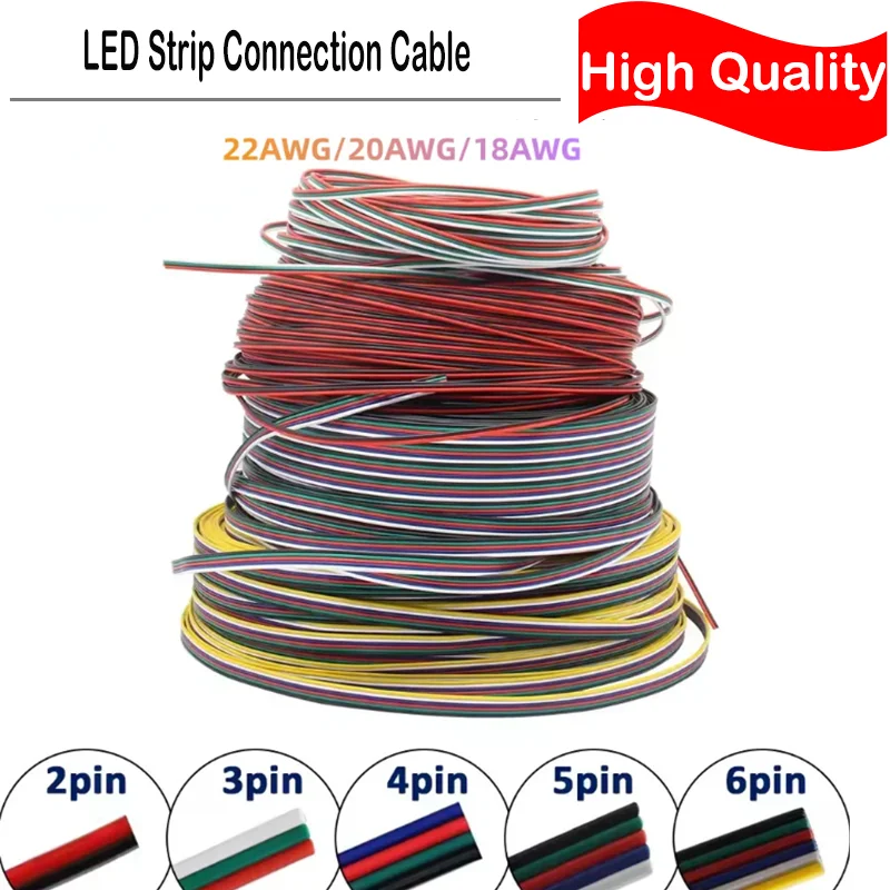 2PIN 3PIN 4PIN 5PIN 6PIN LED Wire Cable 22-18AWG  Electric Wires Extension For WS2812B WS2811 5050 RGB RGBW LED Strip Light