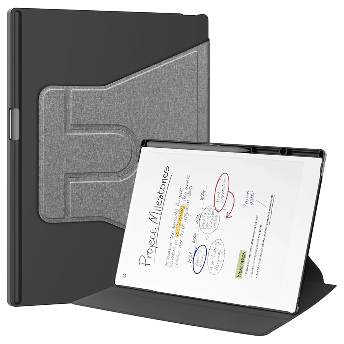 

Practical Case for Remarkable Paper Pro 11.8 Inch Protective Case with Pencil Holder-360°Rotating Protective Stand Cover Grey