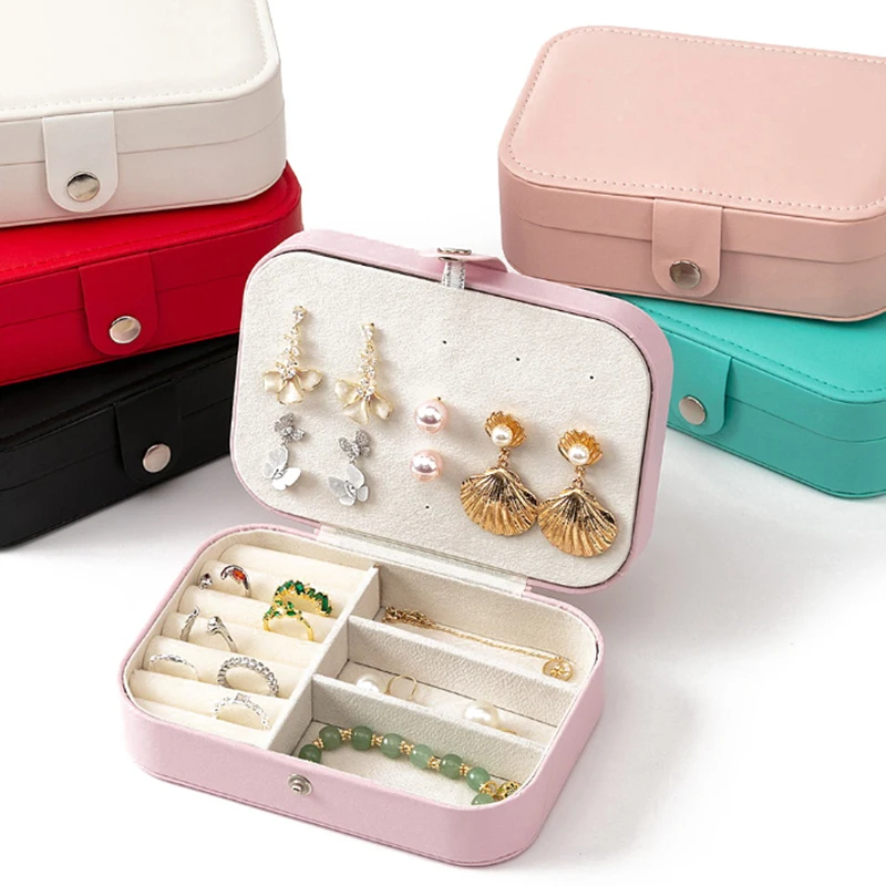 

Portable Travel Jewelry Storage Box PU Leather Multifunction Storage Box For Necklace Bracelet Ear Jewelry Ring Dustproof Box