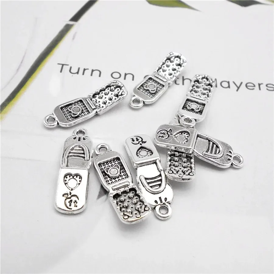 10pcs Antique Silver Color Flip Phone Shape Charms Zinc Alloy Pendant Necklace Bracelet Jewelry Making Accessory