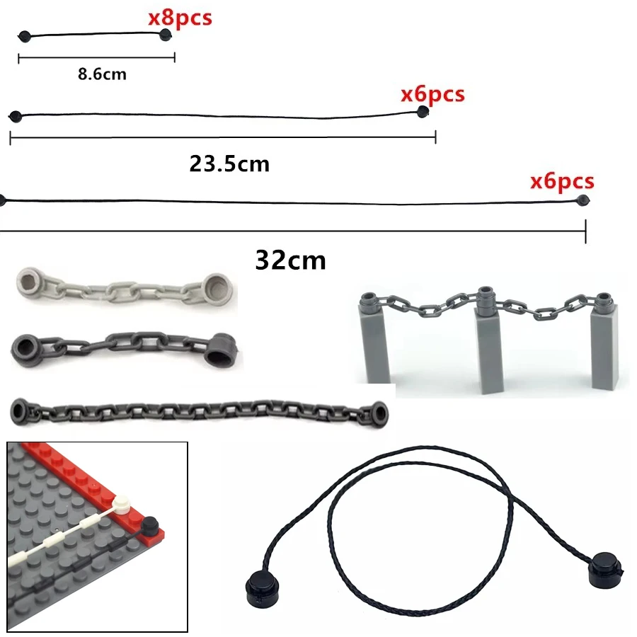 20Pcs MOC High-Tech Chain Links Bricks 63141 String with End Studs Building Blocks Kid Toys Compatible x127c41 x127c11 x127c31