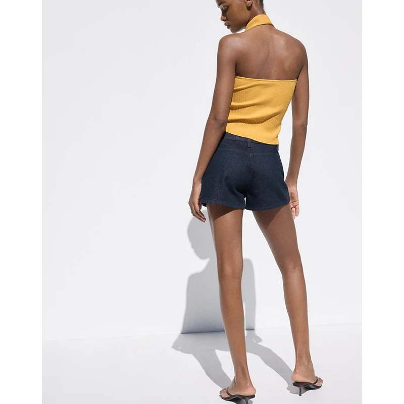 تي شيرت نسائي صيفي جديد عصري بدون أكمام وياقة مضلعة ونمط متعدد الاستخدامات من ألياف البوليستر بطول قصير وإغلاق علوي #3