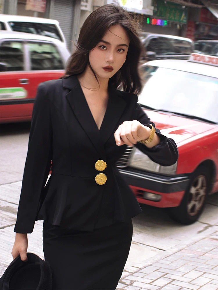 

Daily Wear Hong Kong Style Miu Series Suit Set Women's Halter Neck Long Sleeve Slim Fit Polyester Workwear Spring Summer
