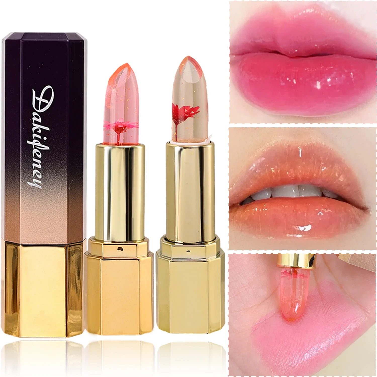 Color Change Lipstick Crystal Petals Shining Jelly Moisturizing Lipstick Lasting Waterproof Flower Gold Foil Lip Gloss Lipstick