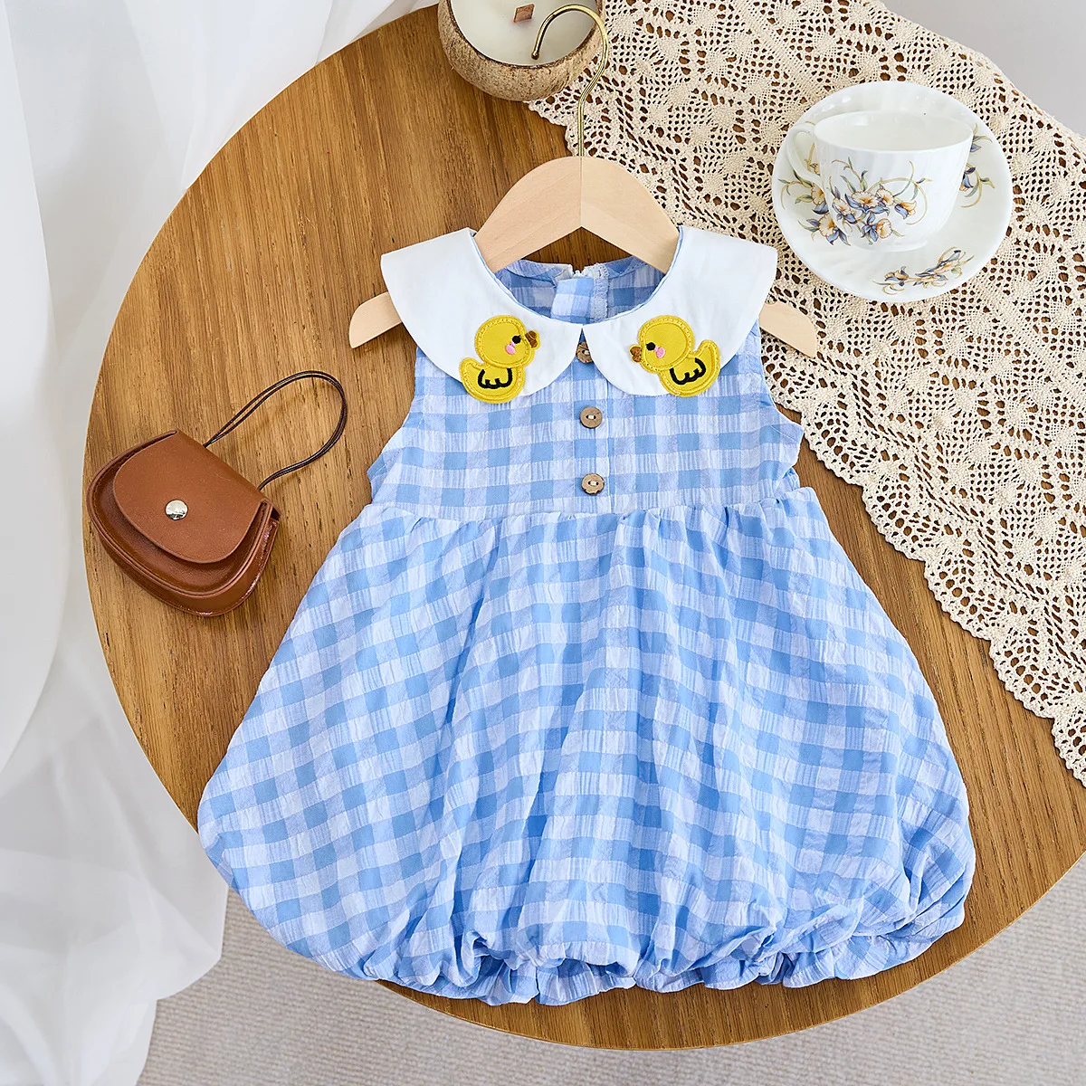 

Children's Clothing 2025 Summer Girl Baby Duckling Embroidered Dress Small Fresh Plaid Dress Thin Skirt
