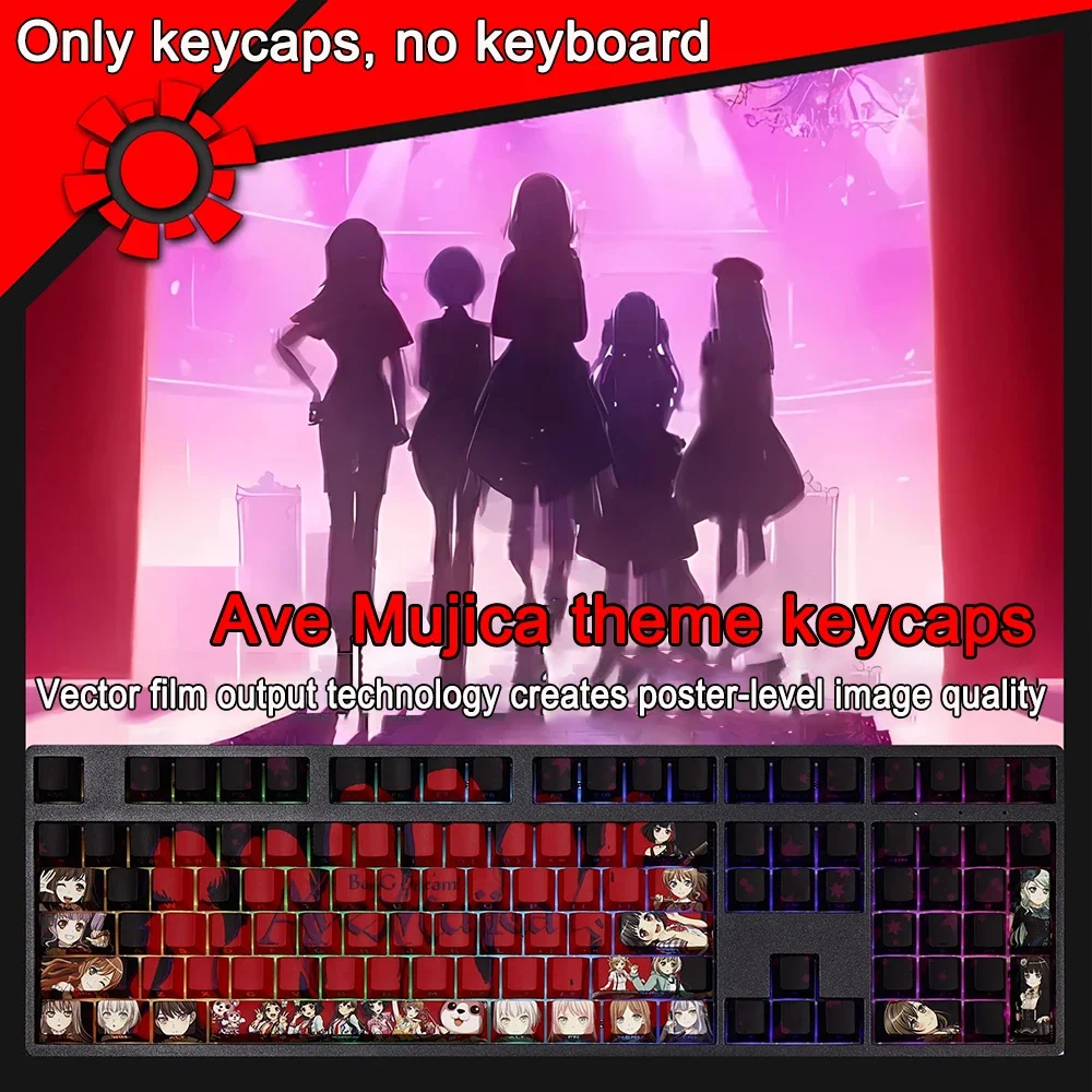 108 Key Keycaps For BanG Dream Ave Mujica Keycap PBsT Dye Sub Backlit Keycaps Cartoon Anime Gaming Key Caps For ANSI 61 87 104