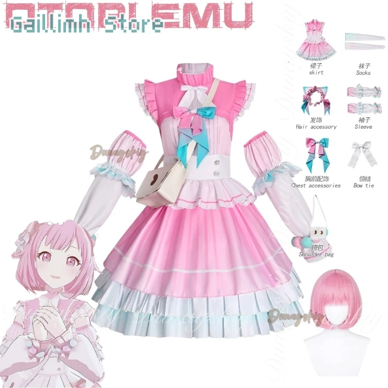 Proyecto SEKAI: ¡EScenario COLORIDO! hazaña. Juego Otori Emu Cosplay con peluca corta rosa con vestido blanco rosa Cosplay ssiTraje completo