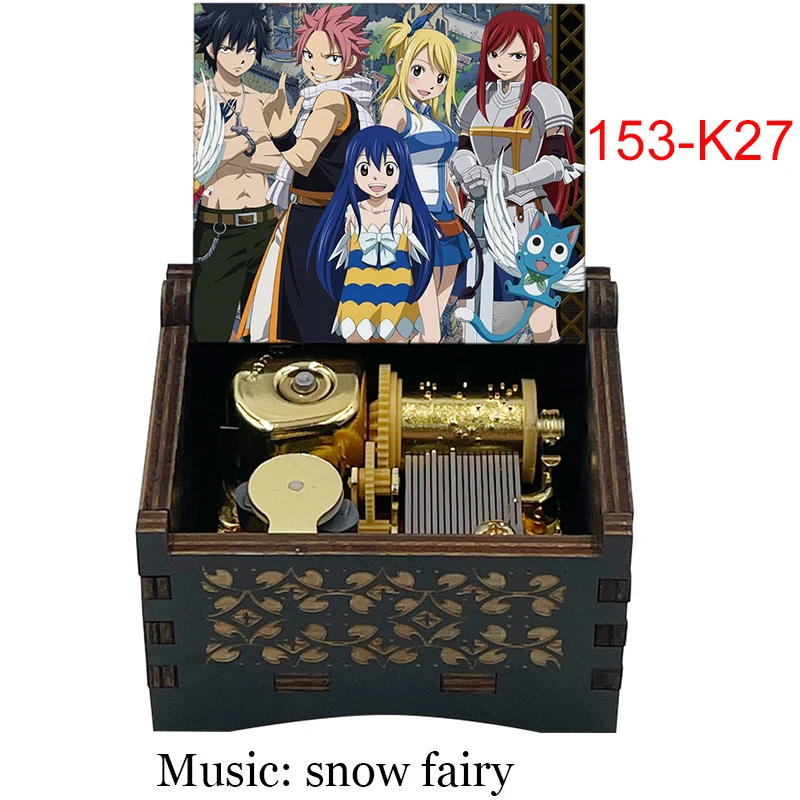 Anime Wind Up Fairy Music Box Tail Black Wooden Snow Fairy Theme Fans Friends Birthday Gift Home Office Decorations