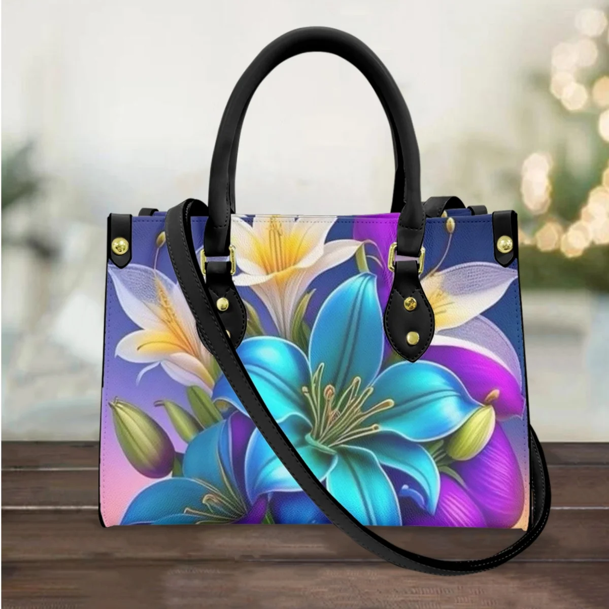 

FORUDESIGNS Ladies Handbags Pretty Lily Flower Print Tote Bags Leather Hand Bag Travel Shopping Utility Commuting Custom