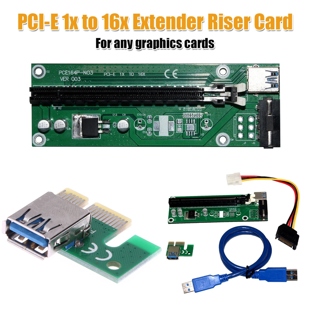 

USB3.0 PCI-E 1x to16x Riser Card 50CM SATA Power Cable 3 FP Capacitors Card Buckle Stable Graphics Power for Bitcoin Miner Minin