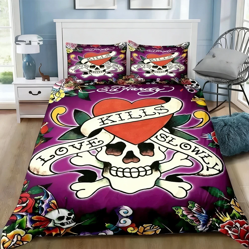 Ed-hardy Tattoo Tiger Skull Bedding Set Single Twin Full Queen King Size Bed Set Adult Kid Bedroom 3D Print Bedding Gift view 4