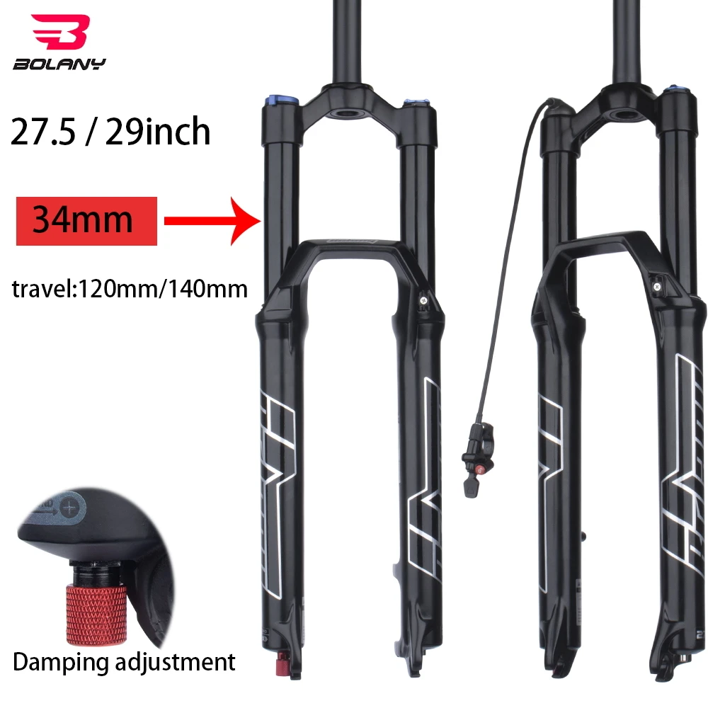 

BOLANY Bicycle Fork Suspension De Air Mtb 29 With Rebound Damping 34MM 27.5/29Inch Magnesium Alloy QuickRelease Travel 120/140mm