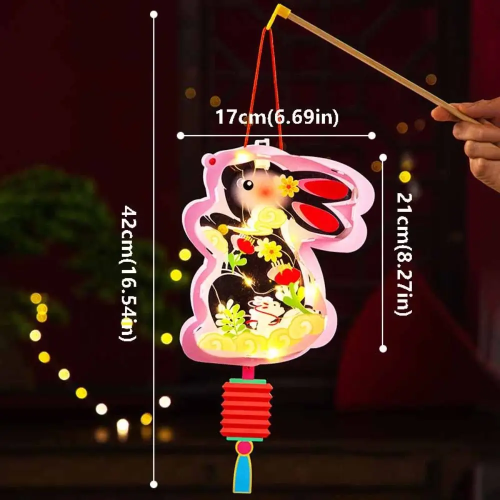 3D Middle Autumn Festival Lantern Rabbit Hand Made Children DIY Lantern Material Kit PP Cartoon Ancient Style Handheld Lantern