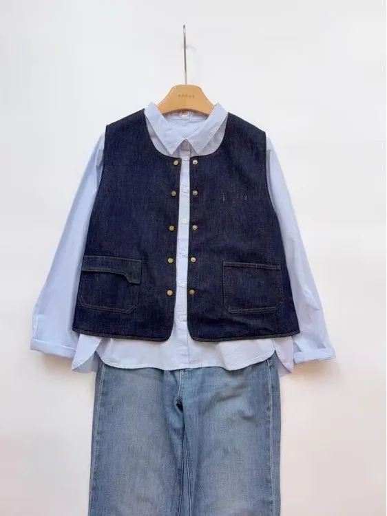 

Premium Feel Double-Sided Wear Denim Vest Women's Autumn Winter Loose Fit Outerwear Svel Jaet Sle Faionable