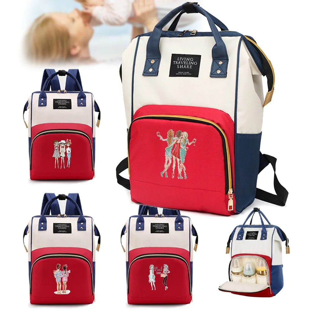 New Mommy Bag Large Capacity Travel Organizer Bag Outdoor Travel Diaper Bags Multi-function Storage Backpack Friends Printing