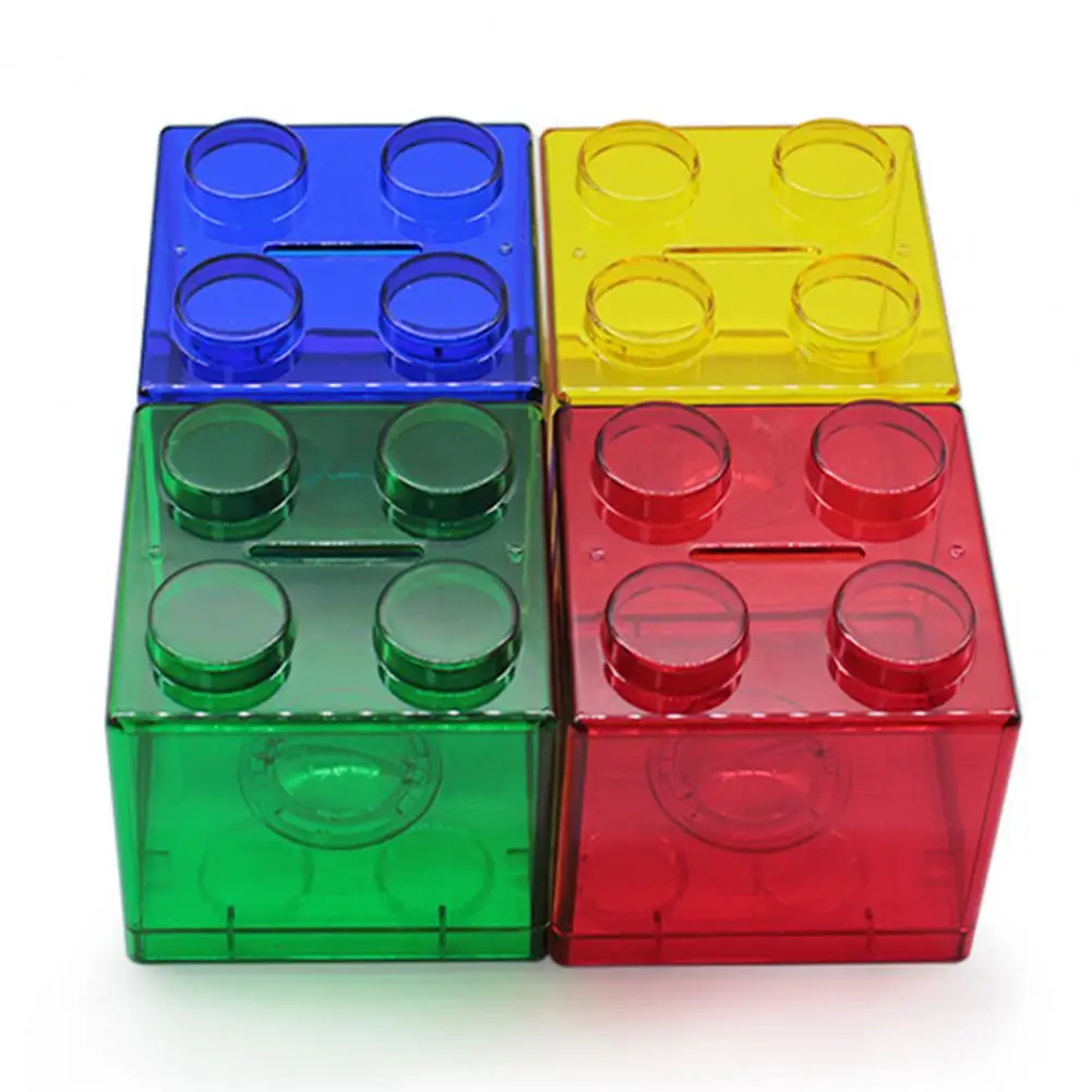 Simple Coin Bank Transparent Visible Piggy Bank Kids Building Block Design Money Saving Box Gift