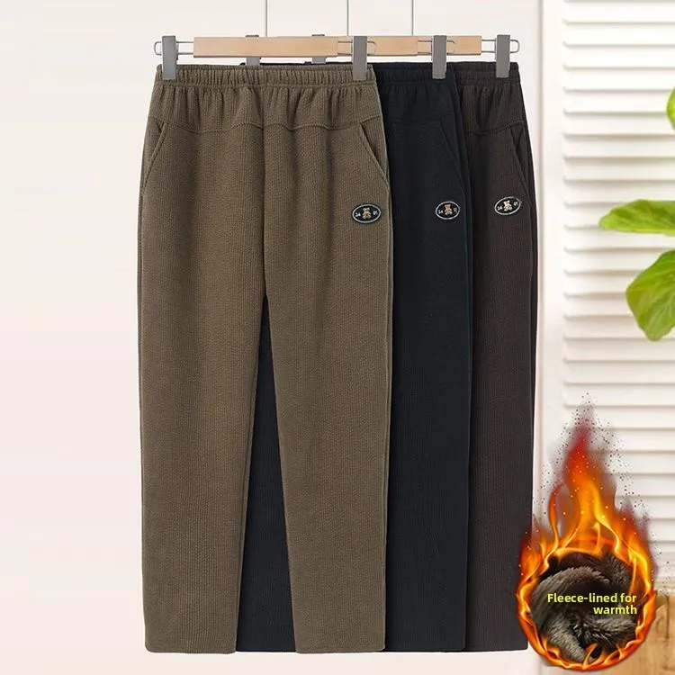 

Зимние вельветовые брюки-харланы на флисовой подкладке для женщин среднего возраста, больших размеров, удобные прямые брюки, теплые длинные брюки