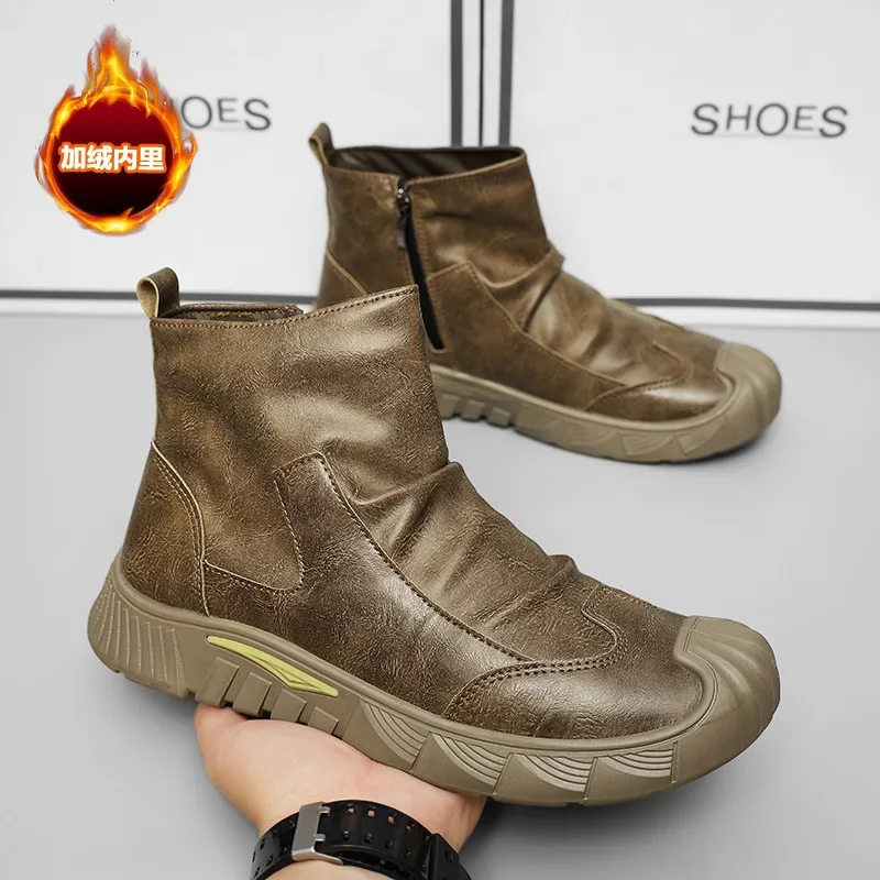 

Men's Boots Fashion Chelsea Boots Retro Zipper Ankle Boot New High Top Leather Boots for Men Fringed Platform Boot Botas Hombre