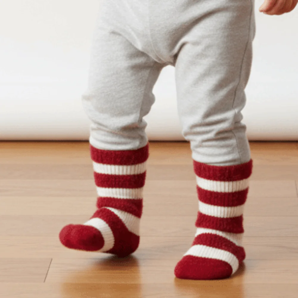 Soft New Year Infant Socks Cotton Middle Tube Warm Red Socks Boneless Construction Stripe Thickened Velvet Toddler Socks Daily