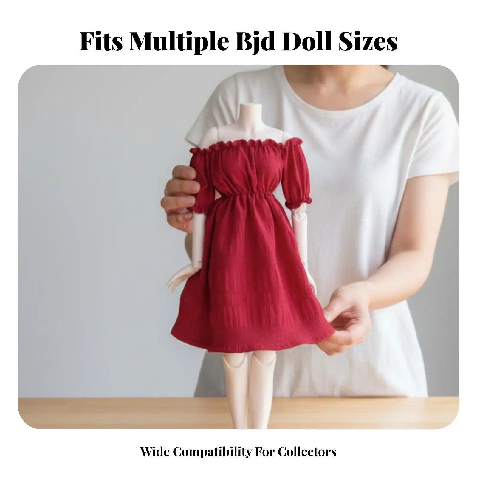 ドール服、パフスリーブとギャザーのあるボディス付きbjdドレス