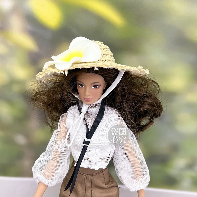 1/6 Doll Dress Up Accessories Fashion Holiday Straw Hat Beach Hat For Supermodel Doll BJD Babi Headwear 10cm Frangipani Hat view 4
