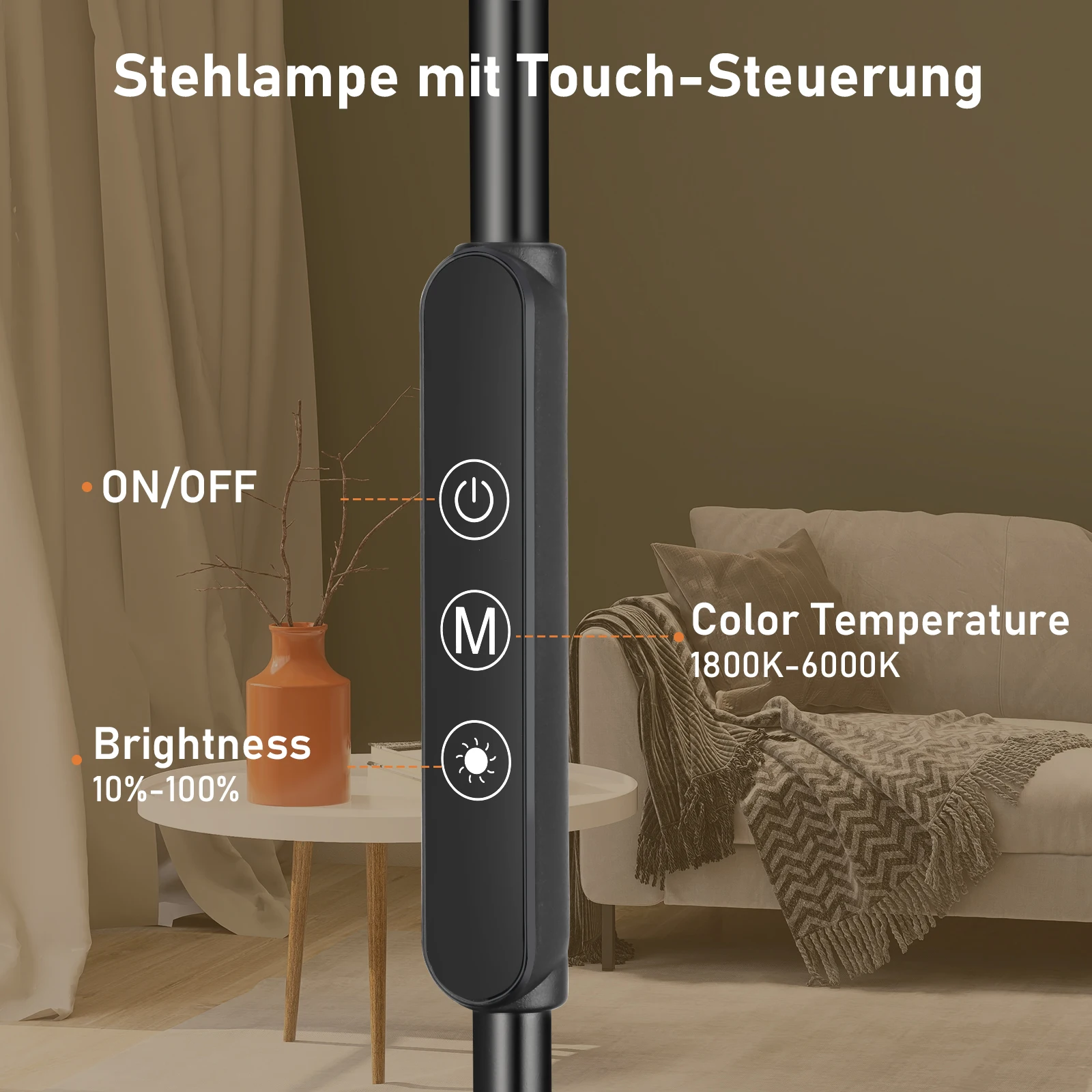 Multifunktionale dimmbare Stehlampe, 360 ° Rotierendes Design, 1800K-6000K, Nachtlicht & Speicherfunktion – Detail 4