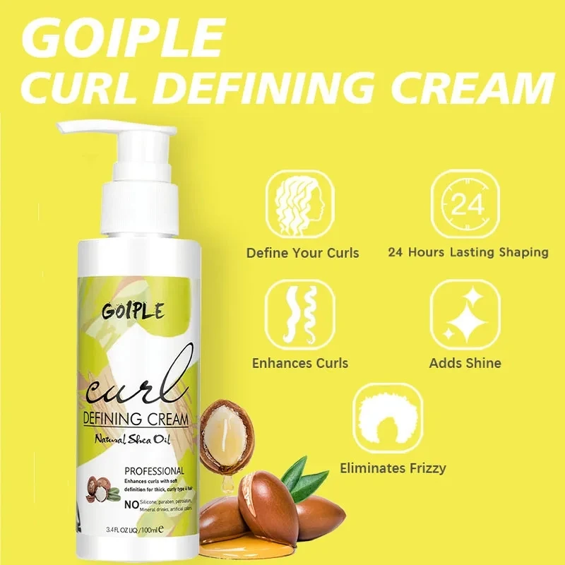 100ml Curl Defining Cream Natural Curls Shiny Elasticity Cream for Hair Moisturizing Anti-frizz Shap Mousse with 9row Brush 3pcs