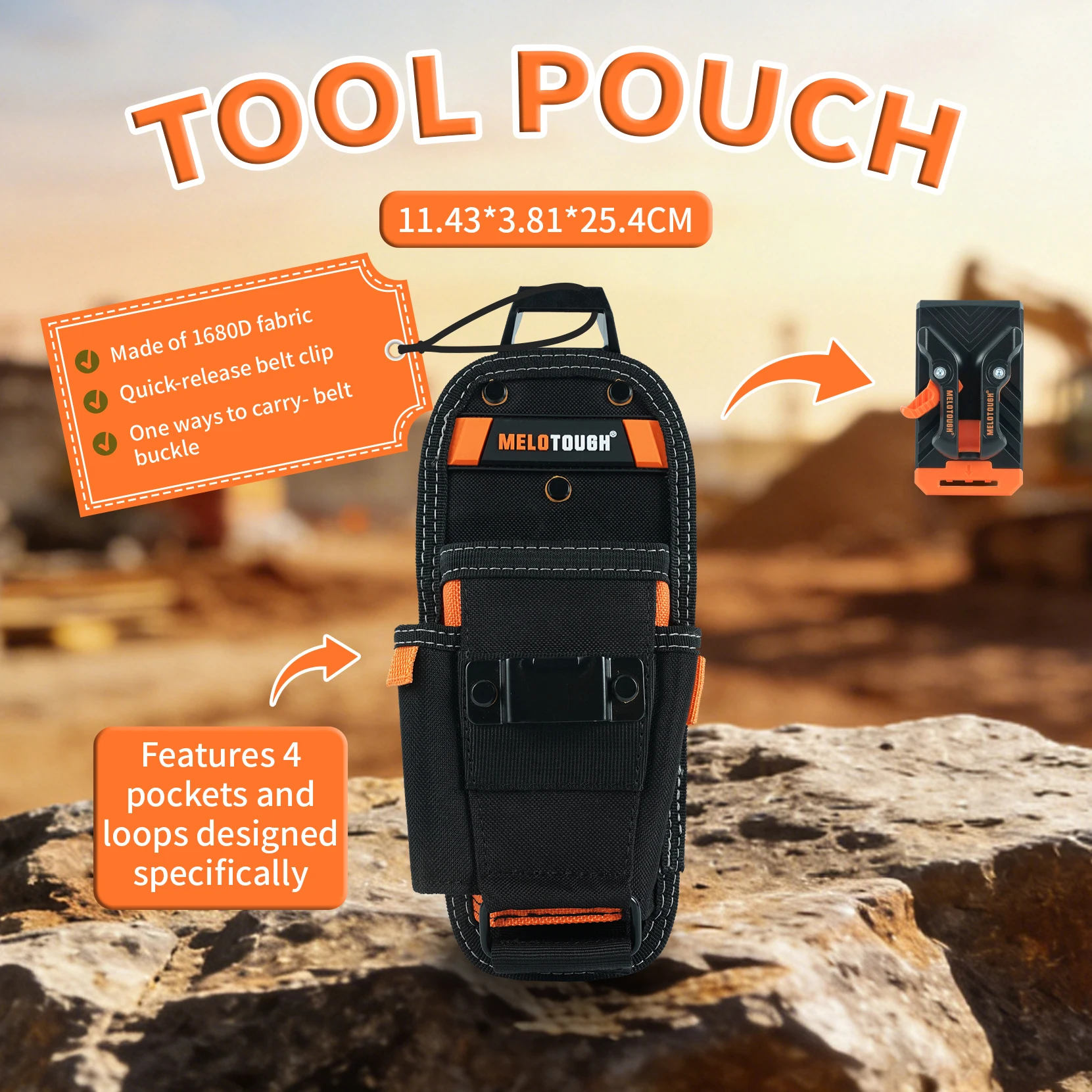MELOTOUGH Small Tool Pouch with Quick Release Belt Clip,Clip On Tool Belt Pouch with Electrician Tapemeasure Clip