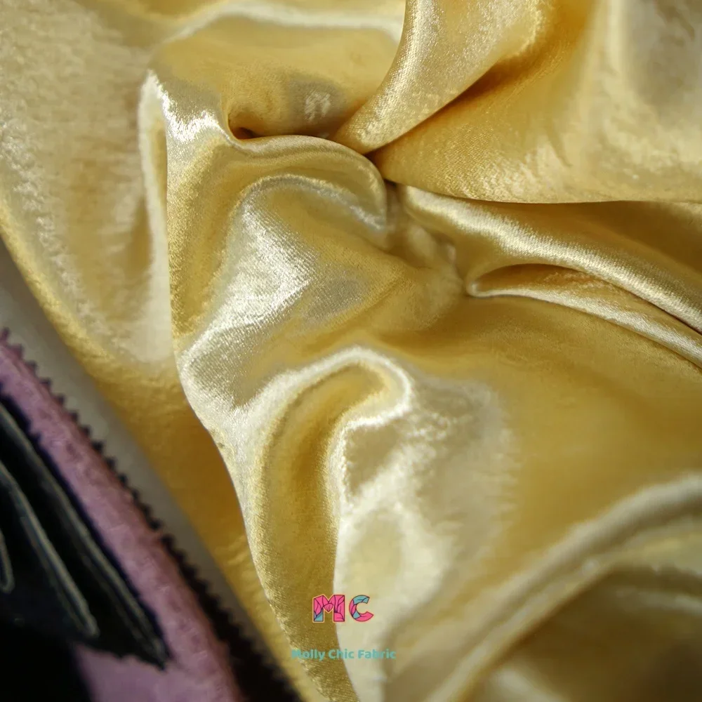 Tela suave de crepé satinado de doble cara brillante dorado, vestidos cosidos de diseñador que fluyen, disfraces de escenario, telas de alta gama