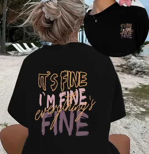 Women's Retro Printed Short Sleeved T-shirt with Double-sided Geometric 