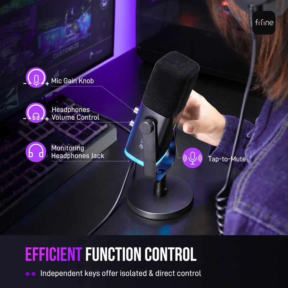 FIFINE USB/XLR ダイナミックマイク RGB コントロール/ヘッドフォン