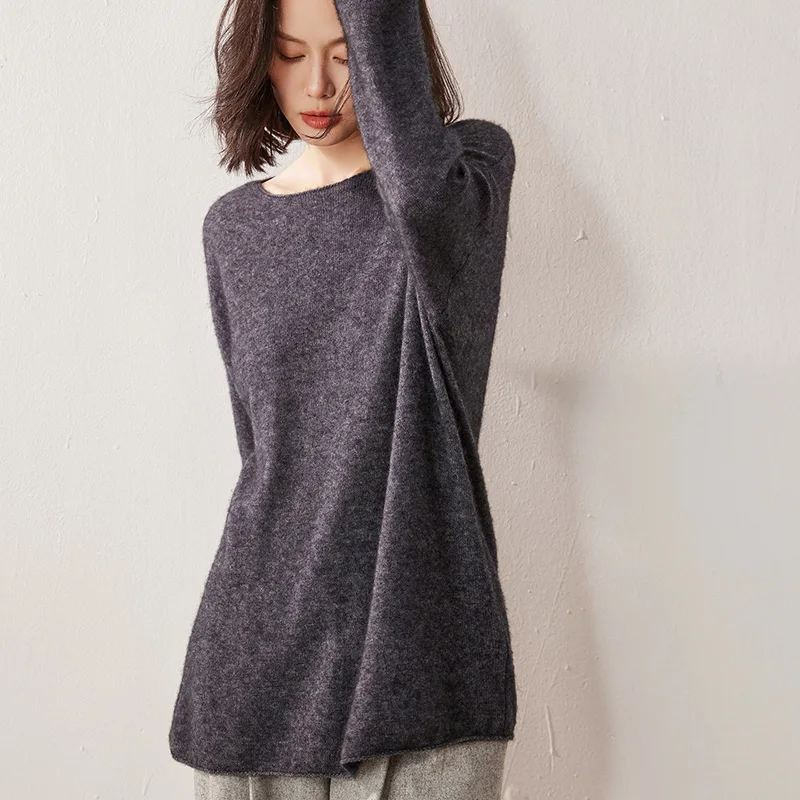 

Autumn Winter New Heavy Industry Texture Pattern Cashmere Sweater Women's Round Neck Loose Lazy Style Bottom Shirt Long Sleeve