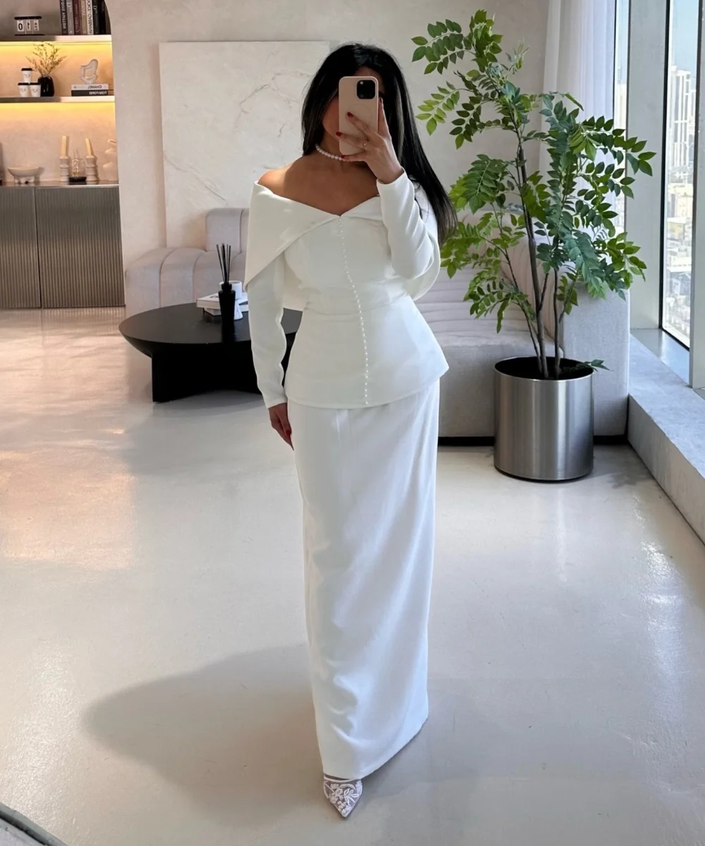 

Customized Simple Jersey Pleat Button Straight Off-the-shoulder Long Bespoke Occasion Evening Dresses Fashion
