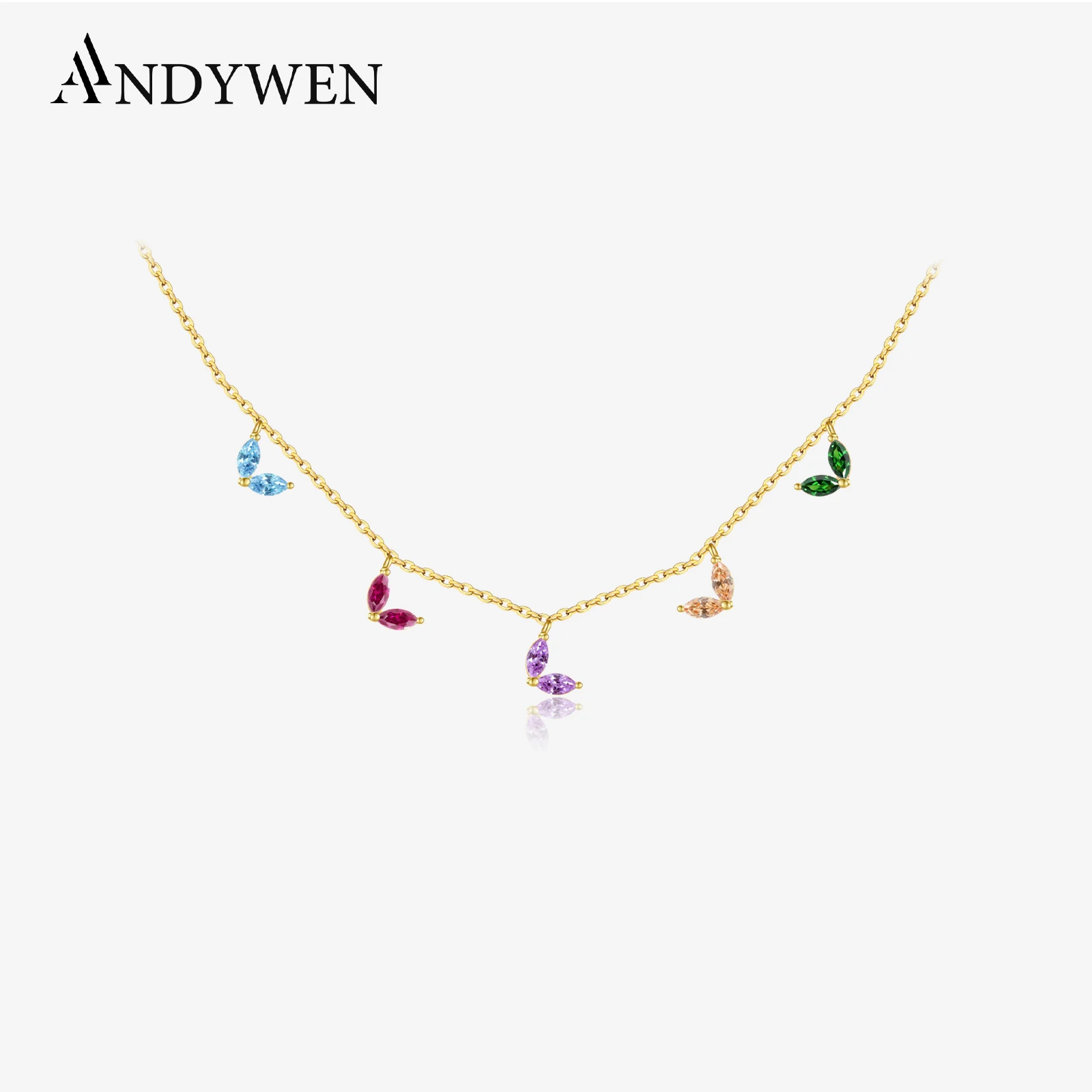 ANDYWEN 925 Sterling Silver Gold Ovals Zircon Charm Choker 40CM Chain Necklace Women Fine Jewelry Gift Crystal Rock Punk