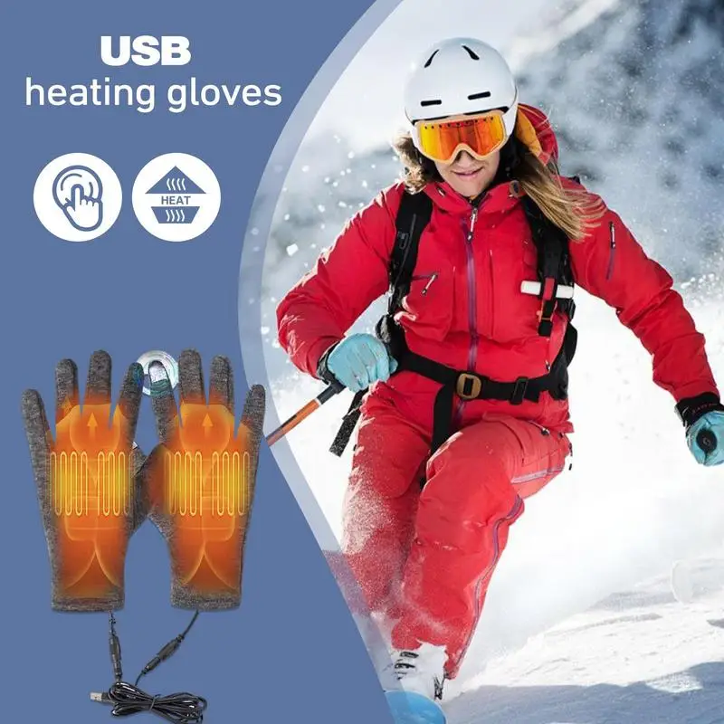 

USB Ski Heated Gloves Touch Screen Heating Cycling Gloves Winter Outdoor Sports Heating Thermal Gloves Anti-Slip Hand Warmer