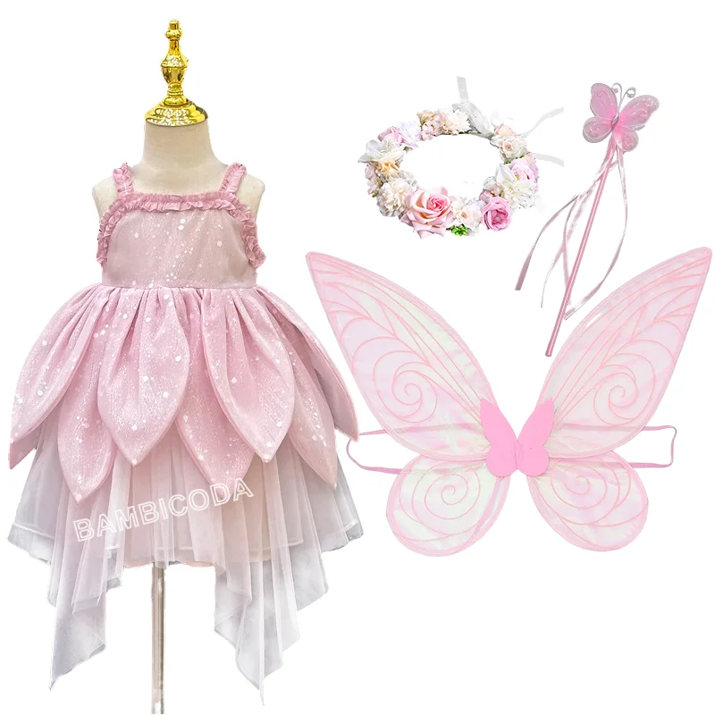 Bloemenfee meisje jurk vest mouwloos schouderriem jarretel prinses bloemblaadje rok magische elfen Halloween jurk