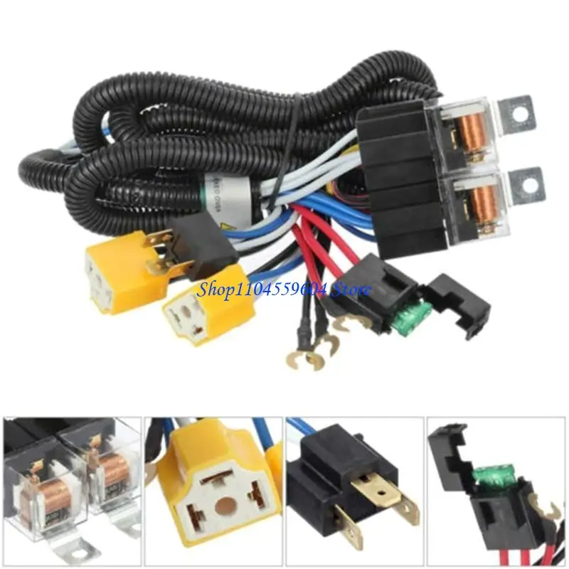 

12QM 2 Headlight Wiring Harness H4 Headlamp Light Bulb Ceramic Socket Plugs Set for Car Auto Headlight
